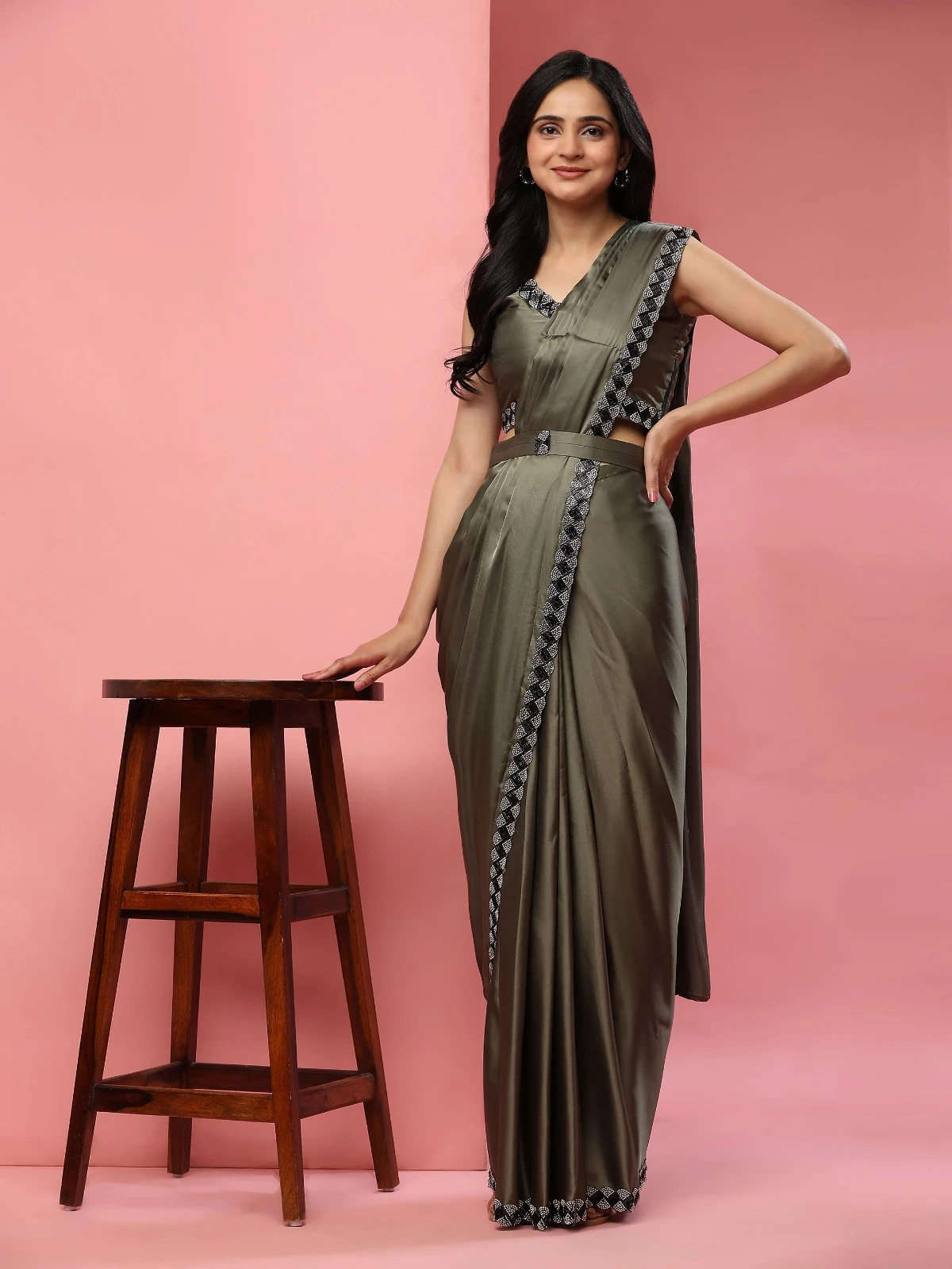 Amoha 102096 Satin Silk Wholesale Fancy Readymade Sarees Catalog — Wholesale Sarees, AMOHA wholesale from Surat - Gallery Image 3